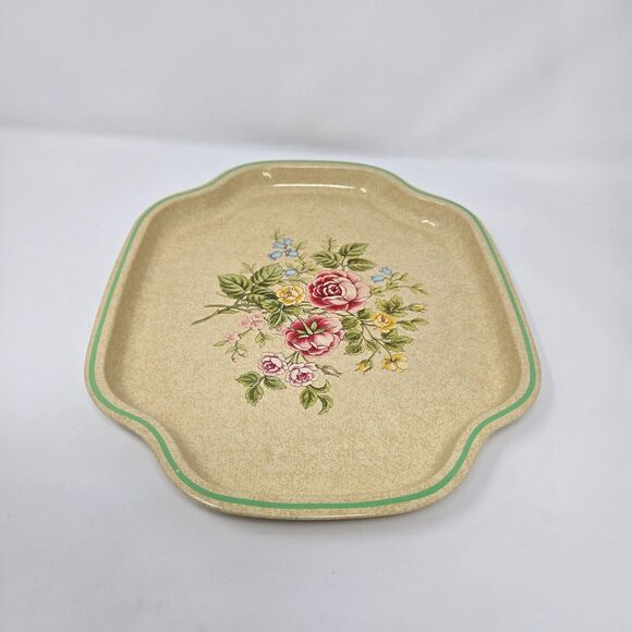 Avon The Vanity Collection 1982 Metal Floral Tray New in Box Beige Pink Roses - Picture 10 of 10